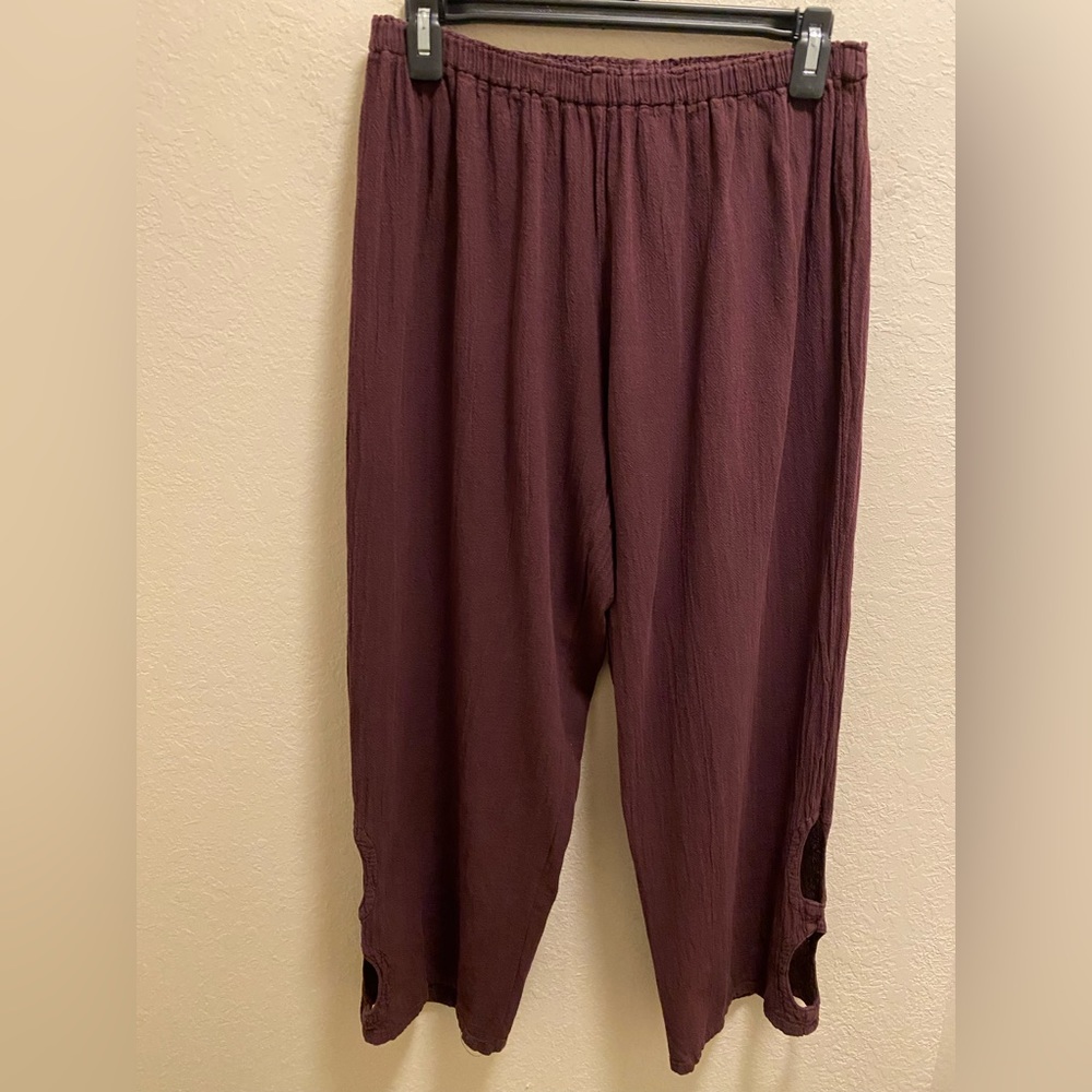 Oh My Gauze! Maroon Cropped Lagenlook Cut-Out Gauze Pants Size 2 (L/XL)